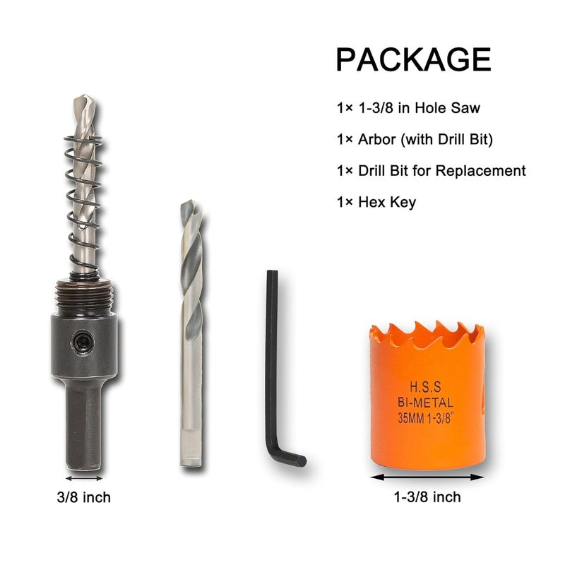 VIKITON 1-3/8 Inch Hole Saw with Arbor for Wood Metal Plastic, 1.375 in Bimetal Hole Cutter, Fast Chip Removal, Smooth Flat Drilling Edge - Image 2